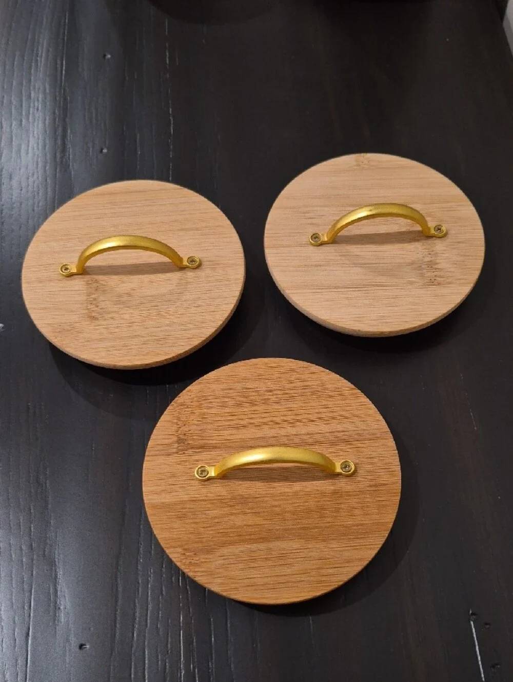 White Ceramic Kitchen Canister Set with Bamboo Lids and Gold Handles - 4 Piece